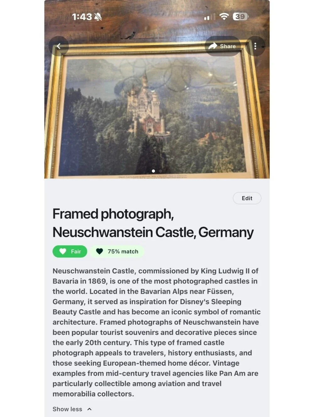 Framed Photograph of Neuschwanstein Castle, Germany